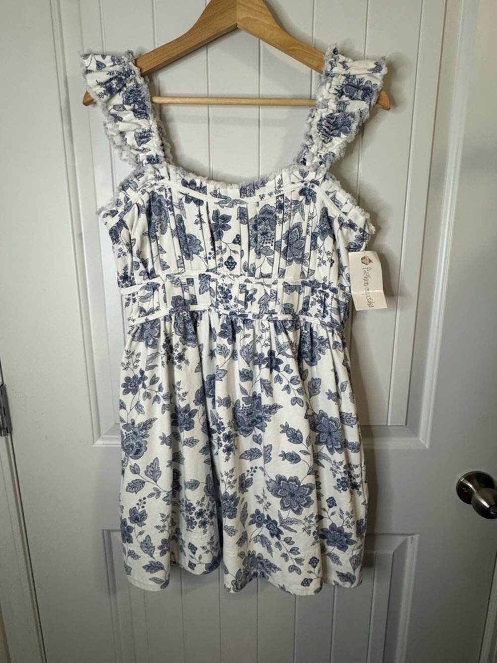 Peach Love California NWT Blue Floral Denim Mini Dress w/ Pockets - Picture 2 of 7